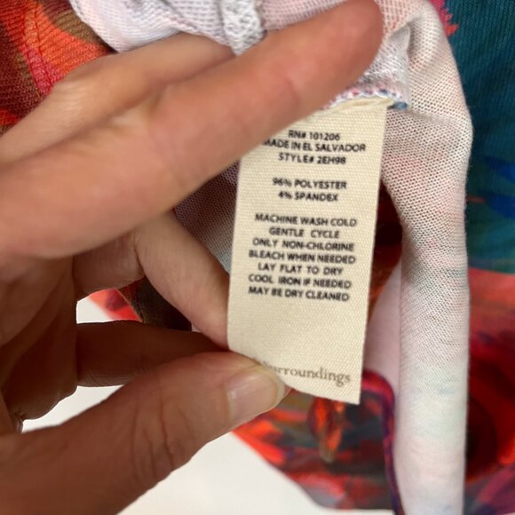 Soft Surroundings Breezy Bloom Tropical Tunic Women's Medium 3/4 Sleeve V-Neck - Picture 10 of 14